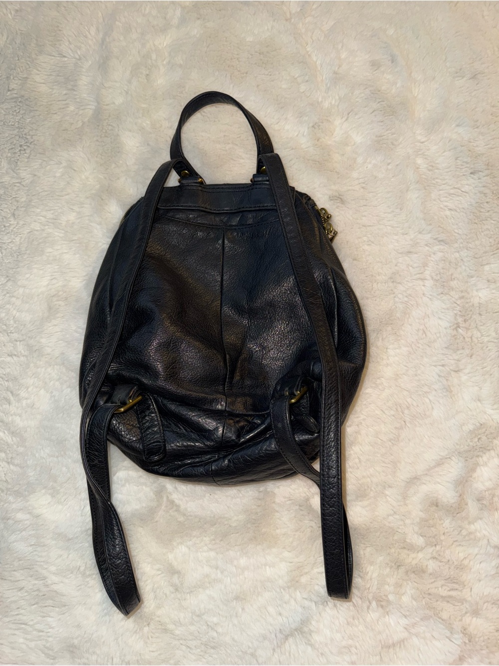 HOBO River Black Leather Double Zipper Top Handle Multi Pockets Backpack Bag - Picture 4 of 7